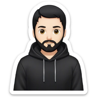 hackeur blanc cheveux noir barbe et capuche noir à côté d'un server sticker