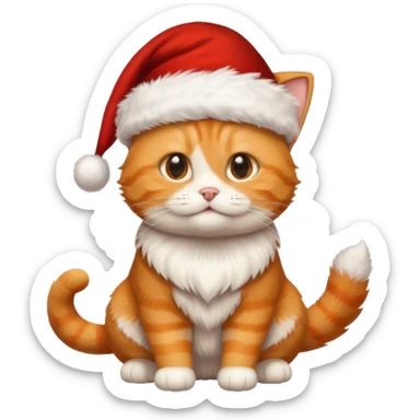 Make me a orange tabby cat with a white chin and a bit of white on the end of his tail and  a Santa hat that looks like 🐱 emoji with no beard  sticker