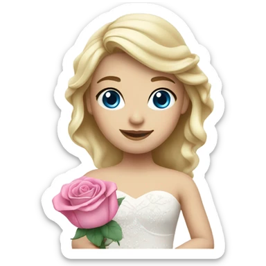 Wedding dress beautiful finish blond girl with blue eyes and pink rose sticker
