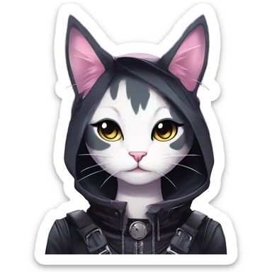 Gorgeous edgy shiny epic magical gradient gothic dark techwear anime style anthro cat with blushing face aesthetic and pretty edgy black with collar and harness trending style sticker