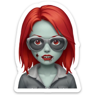 Zombie girl with red hair and sun glasses face sticker
