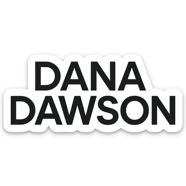 bold geometric sans-serif logo of 'Dana Dawson', modern, clean, blue accent sticker
