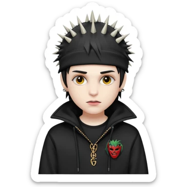 vampire emoji with spiky emo hair wearing a gucci hat sideways and a nike tech hoodie sticker
