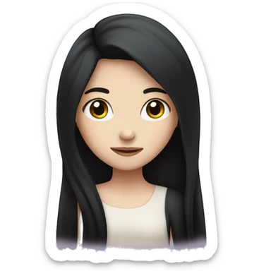 Pale girl with long black hair with heart on hands  sticker