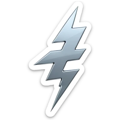 A lightning bolt emoji made of polished silver chrome, sharp yet rounded edges, glossy metallic surface, soft reflections, minimal futuristic design, iOS emoji style, centered, clean white background sticker