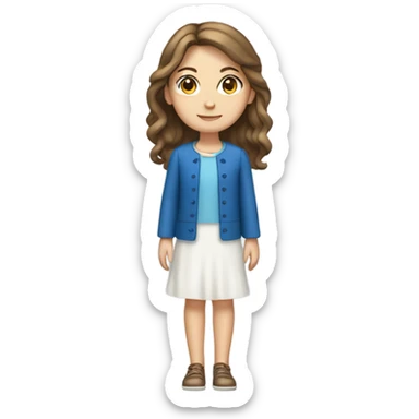 brown hair white girl with blue dress full body sticker