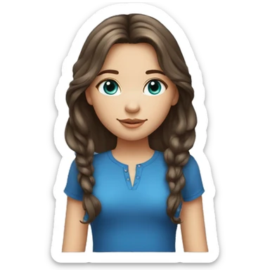 Jeune fille aux yeux bleus avec les cheveux mi-long chatain foncé sticker