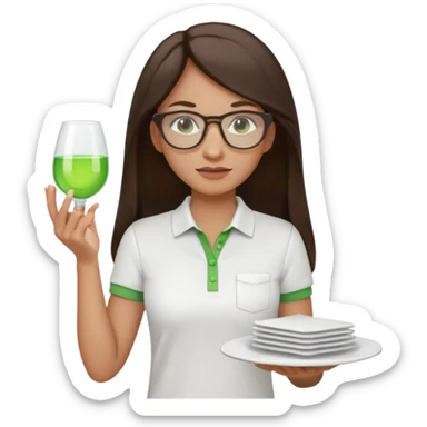architect woman light skinned dark brown hair in WHITE POLO touch of light green, long hair but then wearing proper architeture attire with plates on the backgrounf sticker