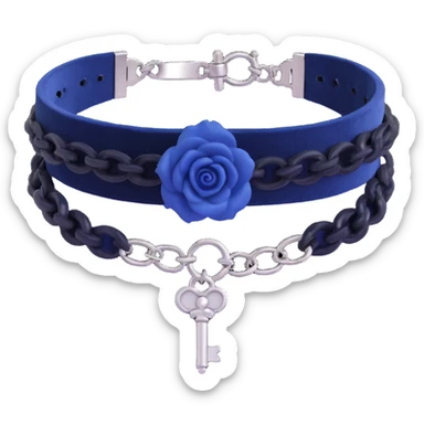 gothic bracelet with midnight blue velvet band, silver chained lock charm, black rose accent, elegant and gothic, matching the choker and earrings sticker