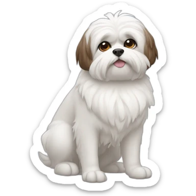 GENERATE A SHITZU - THE SHITZUE IS WHITE WITH SOME BROWN AROUND THE EYES - WHITE EARS WITH A COOL BACKGROUND sticker