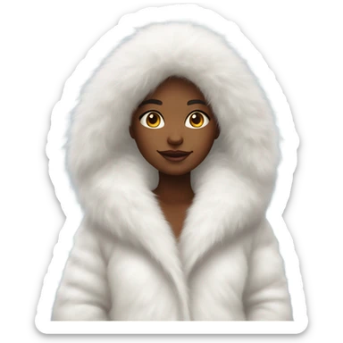 Girl in a extremely big fluffy oversized white fur coat with hood on. The fur is real and it’s very obvious big and fluffy  sticker