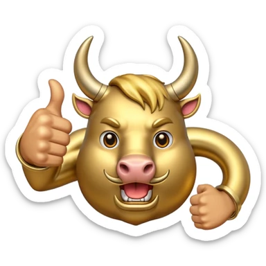 Emoji is an iron golden horseshoe with an angry powerful bull in the middle showing a thumbs up (Likes) sticker