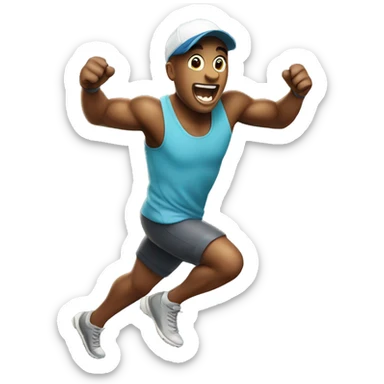 Man running with a baseball cap on and cheering as he runs sticker