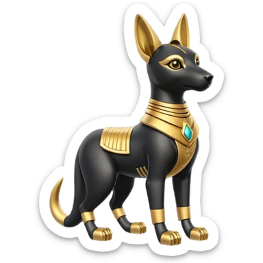 Short-eared Black fur gold robot beautiful female anubis puppy statue posed  sticker