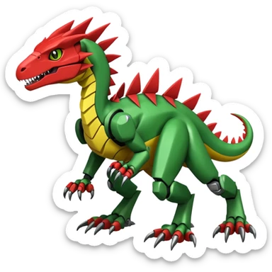 Cool Edgy Green Red Yellow Digimon-Fakemon-Guilmon-Velociraptor-Dragon-Mecha full body sticker