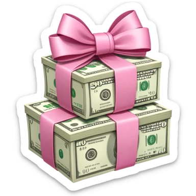 money stack wrapped with pink bow sticker