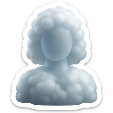 person made entirely of white fluffy clouds, shoulder length, front view, matte glass style sticker