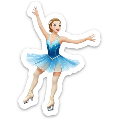 An icon of a theatrical ice show with close-up costumed figure skater performing a dramatic scene on a glowing ice stage. Spotlights, colorful scenery, and a cheering audience in a grand arena convey the magic and artistry of the ice performance. Transparent background included. sticker