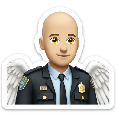 A White Police man bald with Big ANGEL WINGS sticker