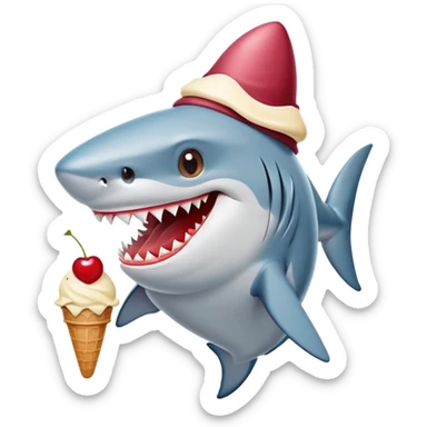 Shark with a scoop of ice cream and cherry    As his hat sticker