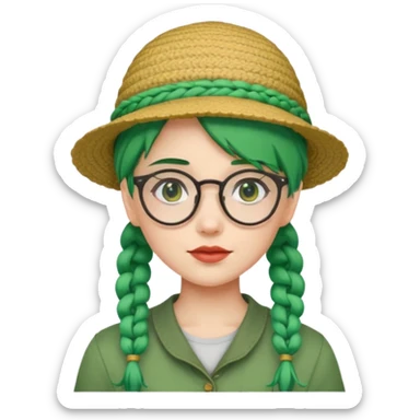 girl with green hairs, braids and spectacle and hat sticker