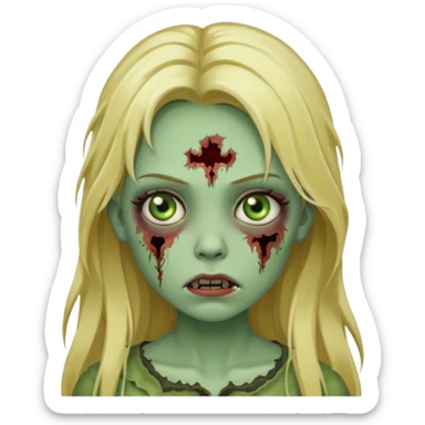 girl zombie with blonde long hair green skin and with no angry face sticker