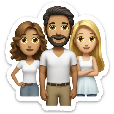 Puerto rican beard short brown hair  with blond long hair woman and brown long hair girl Family  sticker
