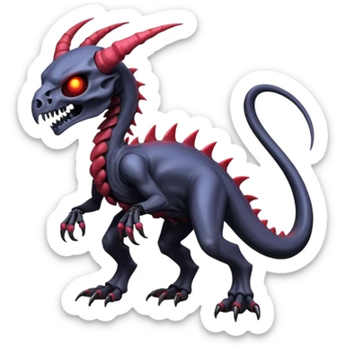 Shiny Horned Futuristic Badass Demonic Spectral Dusky Spooky Skull-faced Cool Hot Stylish Handsome Alien-Salandit-Darkrai-Genesect-Fakémon-fusion (full body) sticker