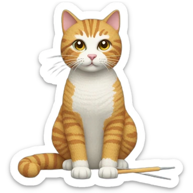 cat with crochet hooks and yarn sticker