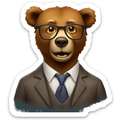 Brown bear animal dressed as a university professor wearing thick rimmed tortoiseshell glasses sticker