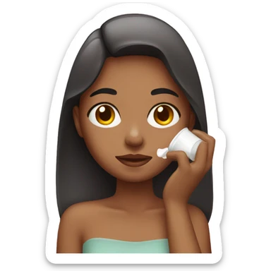 girl applying cream on face sticker