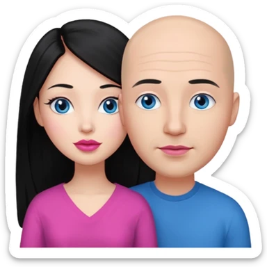 Bald white man blue eyes in love with Filipina woman with long hair and dark eyes and pink lips sticker