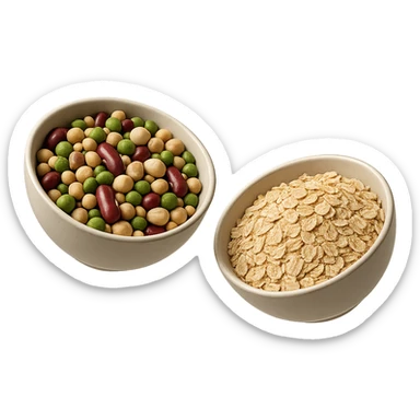 BOWL DI LEGUMI FLUTTUA IN ARIA INSIEME A BOWL DI FIOCCHI DI AVENA,  iperrealistico 4k sticker