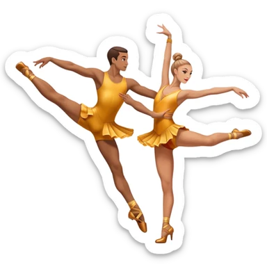 Icon for Sports Dance: a couple in competitive dance attire performing a synchronized dance with acrobatic lifts, dance shoes, rhythmic floor, and a competition backdrop. The icon should capture athleticism, technique, and precision in sports dance. Transparent background. sticker