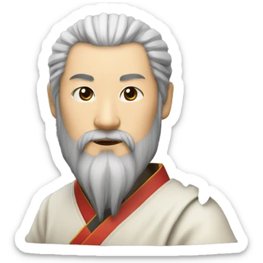 、"Laozi: Ancient Chinese philosopher, Hanfu, topknot, beard, black beard, willow-leaf eyebrows, phoenix eyes, long face, wide face." sticker