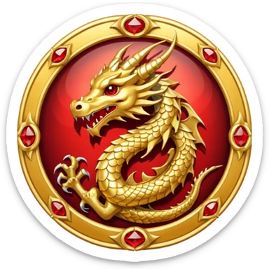 Golden dragon with wings crest / brosch in a circle with red gems and no background sticker