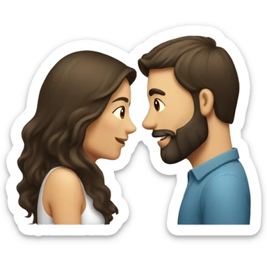 Brunette man with beard kissing brunette woman with long hair sticker