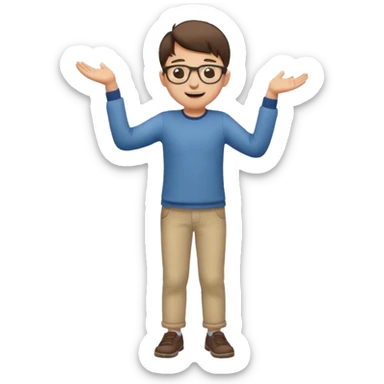 Very excited boy, full body, eyes closed, wearing glasses sticker