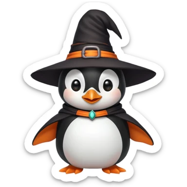 cute penguin with witch outfit sticker
