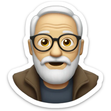 old man with glasses and a beard, hungry sticker