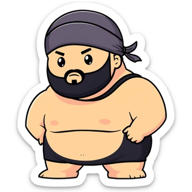 White skin fat guy with black durag, light stubble beard of a few days in wrestling singlet sticker