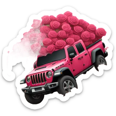 Realistic Red Jeep Gladiator with the truck bed full of pink roses. sticker