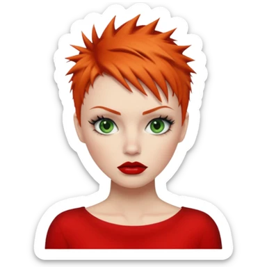 Short spikey Ginger hair, green eyes, black long eye lashes large red lips White woman embarrassed sticker