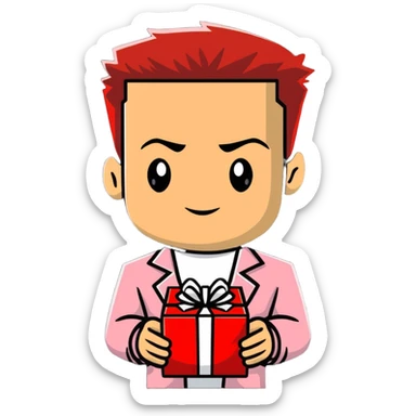 Tyler Durden from Fight Club presenting a gift, cartoonish sticker style sticker