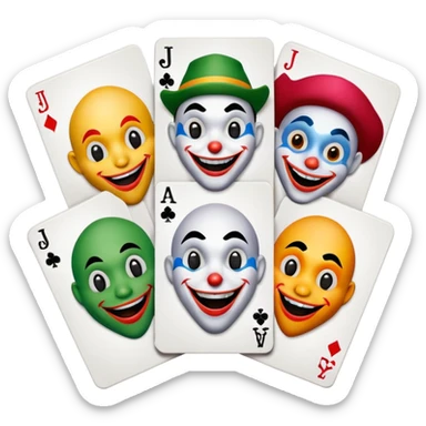 3 poker cards, with crazy colorful human jolly jokers inside, face only sticker
