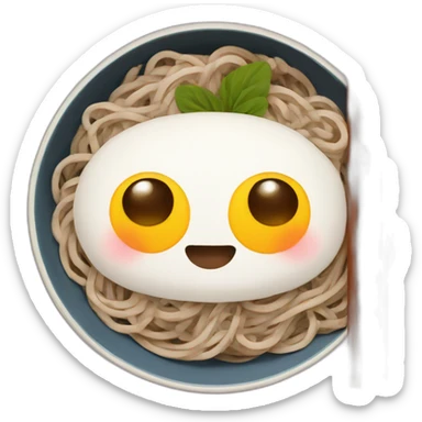 bowl of japanese buckwheat soba noodles with two chopsticks without egg sticker
