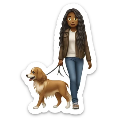 A Girl with Long hair goes with her dog  sticker