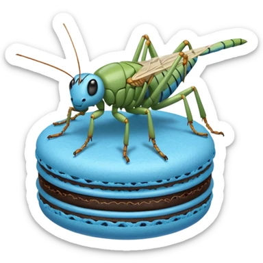A cricket on a blue macaron sticker