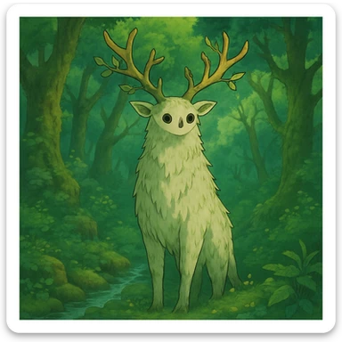 fantastical forest spirit in ghibli style sticker