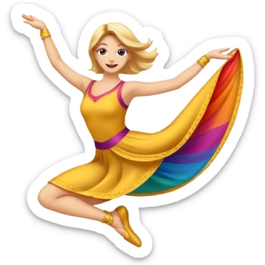 Emoji estilo ilustración de una mujer practicando danza aérea en tela, sus manos en la tela de seda, expresión feliz, estilo emoji moderno, colores suaves, fondo simple sticker